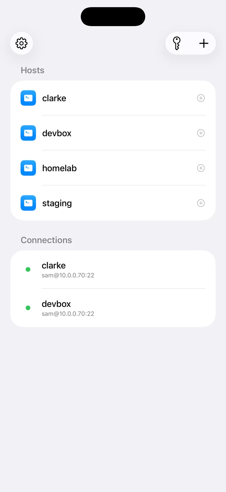 Host list with live connections